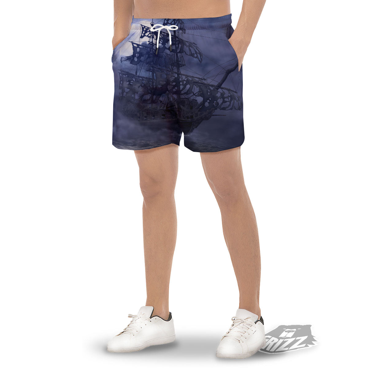 Flying Dutchman Ghost Pirate Ship Print Men's Gym Shorts-grizzshop
