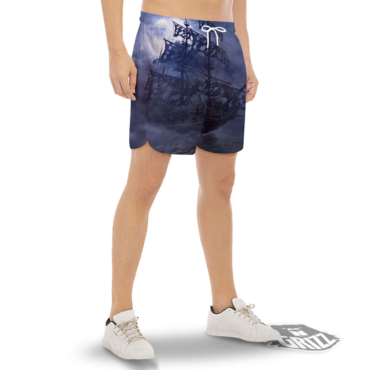 Flying Dutchman Ghost Pirate Ship Print Men's Gym Shorts-grizzshop