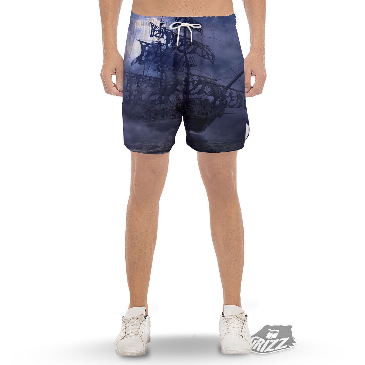 Flying Dutchman Ghost Pirate Ship Print Men's Gym Shorts-grizzshop