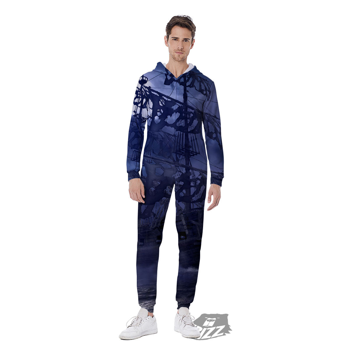 Flying Dutchman Ghost Pirate Ship Print Men's Jumpsuit-grizzshop