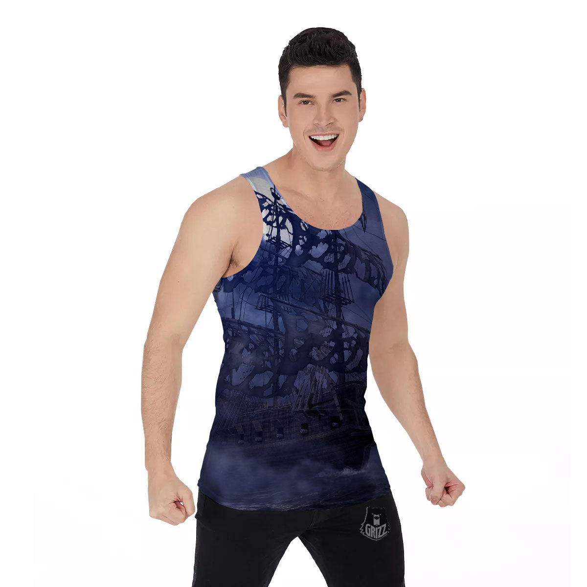 Flying Dutchman Ghost Pirate Ship Print Men's Tank Top-grizzshop