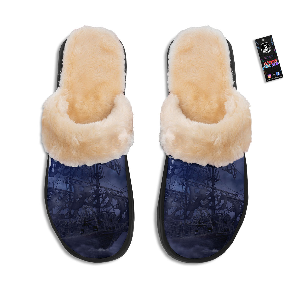 Flying Dutchman Ghost Pirate Ship Print Slippers-grizzshop