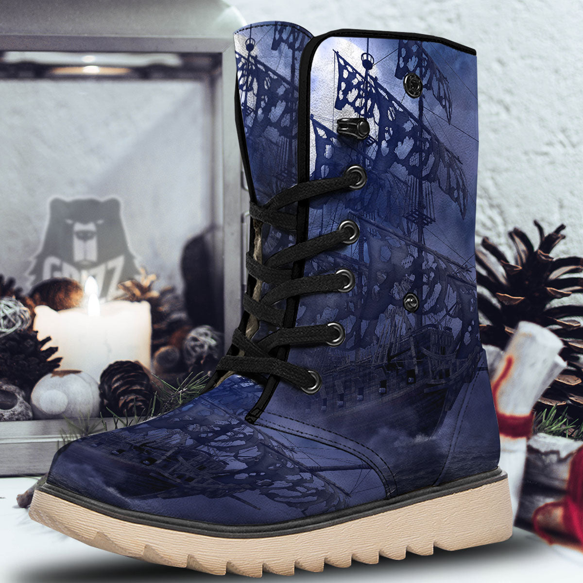 Flying Dutchman Ghost Pirate Ship Print Snow Boots-grizzshop