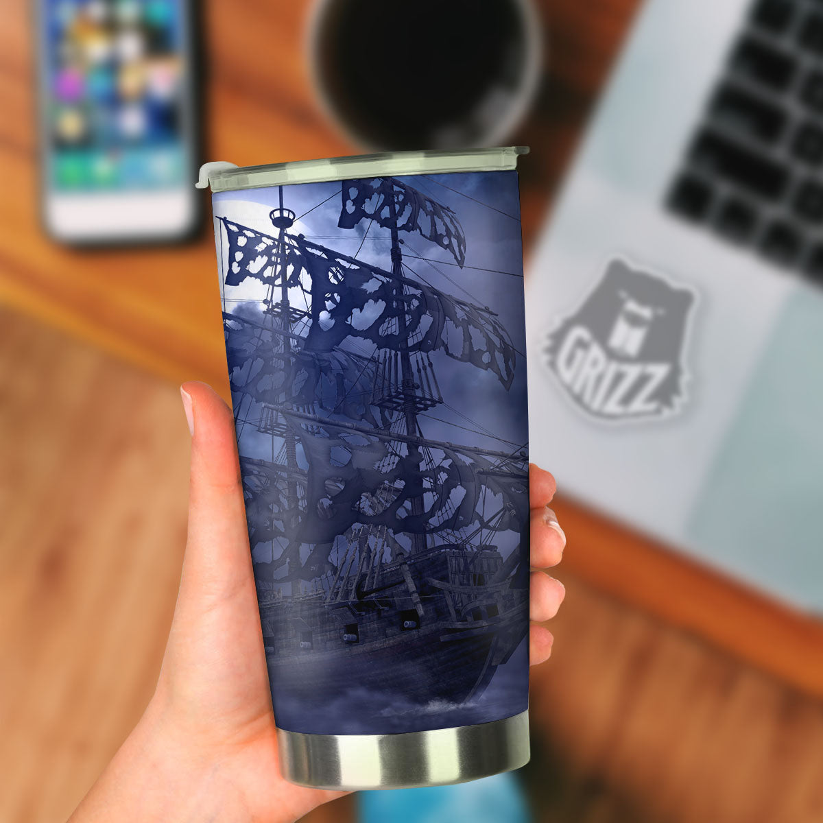 Flying Dutchman Ghost Pirate Ship Print Tumbler-grizzshop