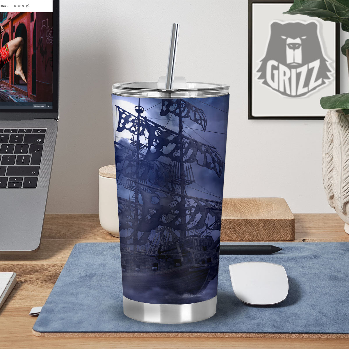 Flying Dutchman Ghost Pirate Ship Print Tumbler-grizzshop
