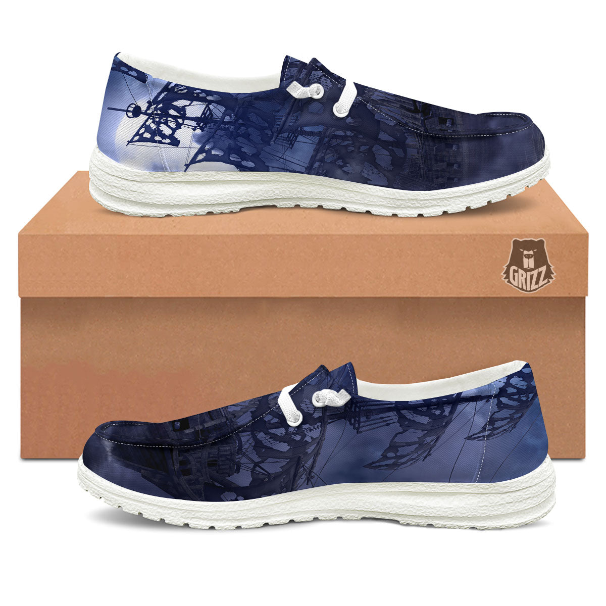Flying Dutchman Ghost Pirate Ship Print White Loafers-grizzshop
