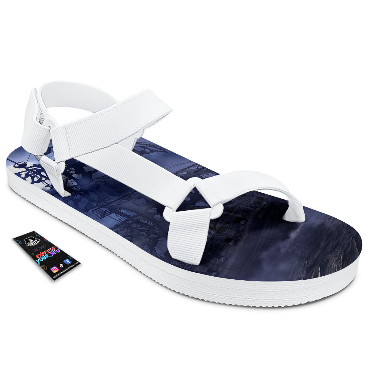 Flying Dutchman Ghost Pirate Ship Print White Open Toe Sandals-grizzshop