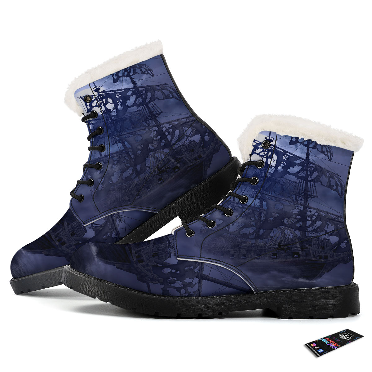 Flying Dutchman Ghost Pirate Ship Print Winter Boots-grizzshop