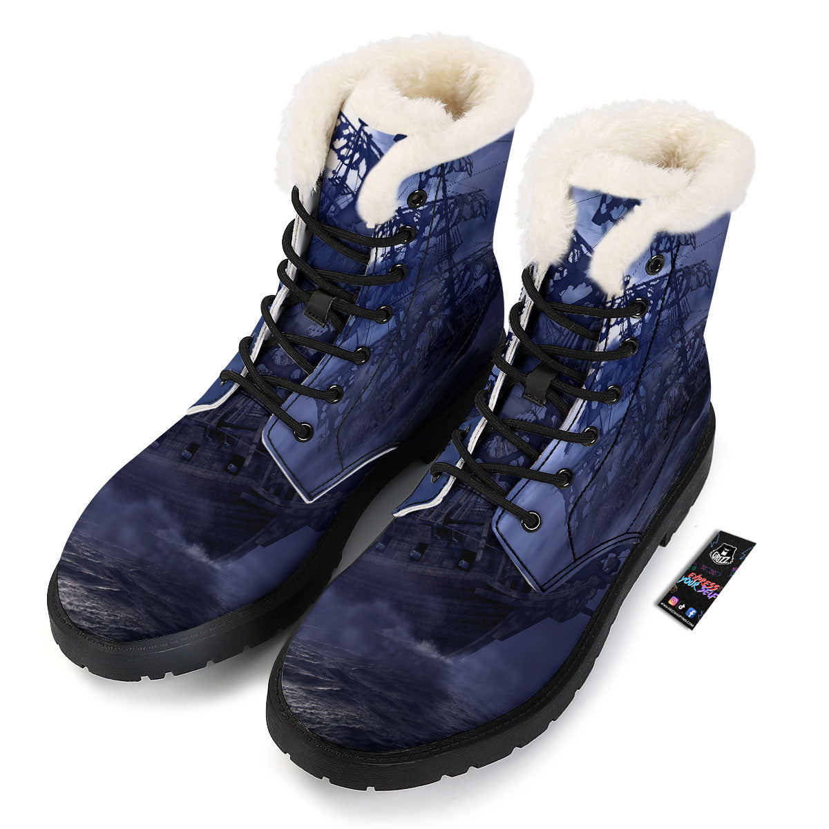 Flying Dutchman Ghost Pirate Ship Print Winter Boots-grizzshop