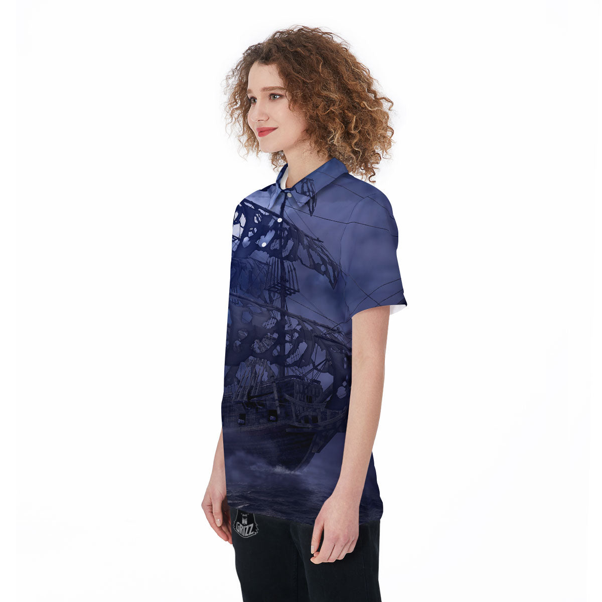 Flying Dutchman Ghost Pirate Ship Print Women's Golf Shirts-grizzshop