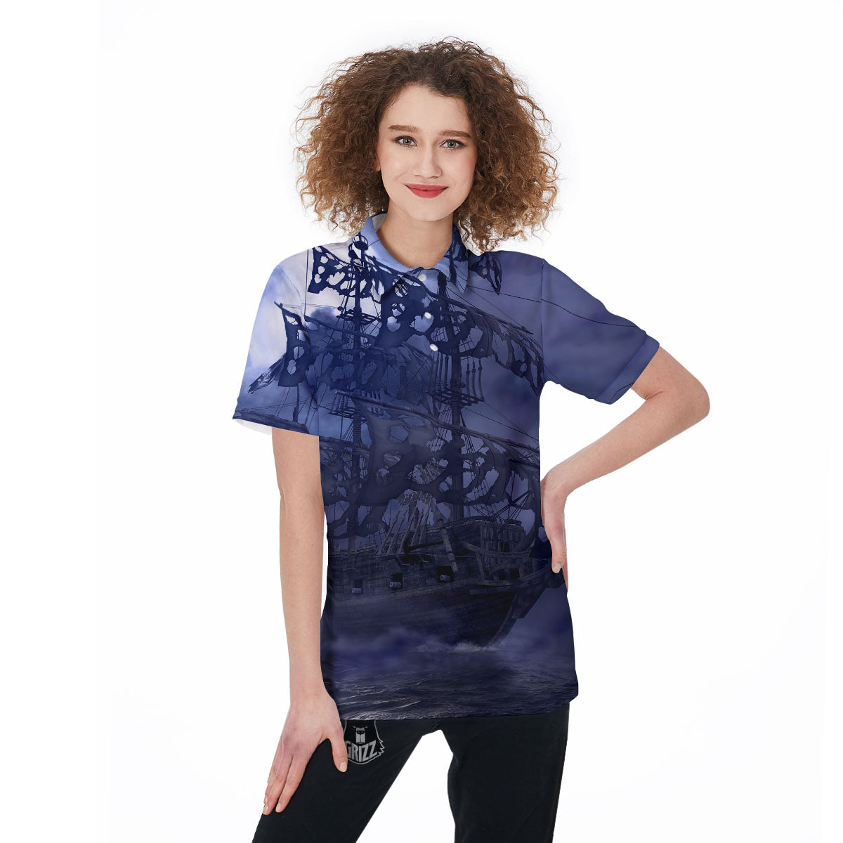 Flying Dutchman Ghost Pirate Ship Print Women's Golf Shirts-grizzshop