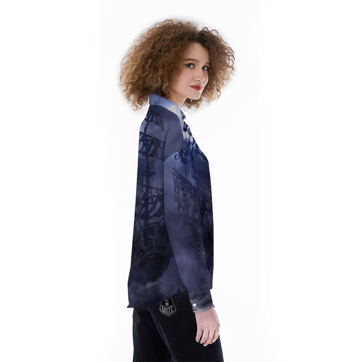 Flying Dutchman Ghost Pirate Ship Print Women's Long Sleeve Shirts-grizzshop