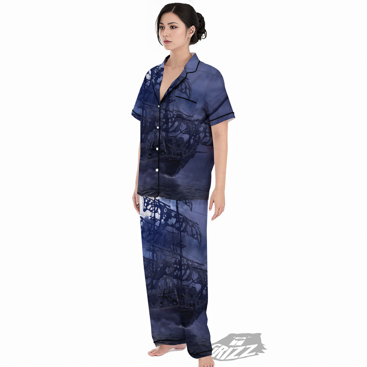 Flying Dutchman Ghost Pirate Ship Print Women's Pajamas Set-grizzshop