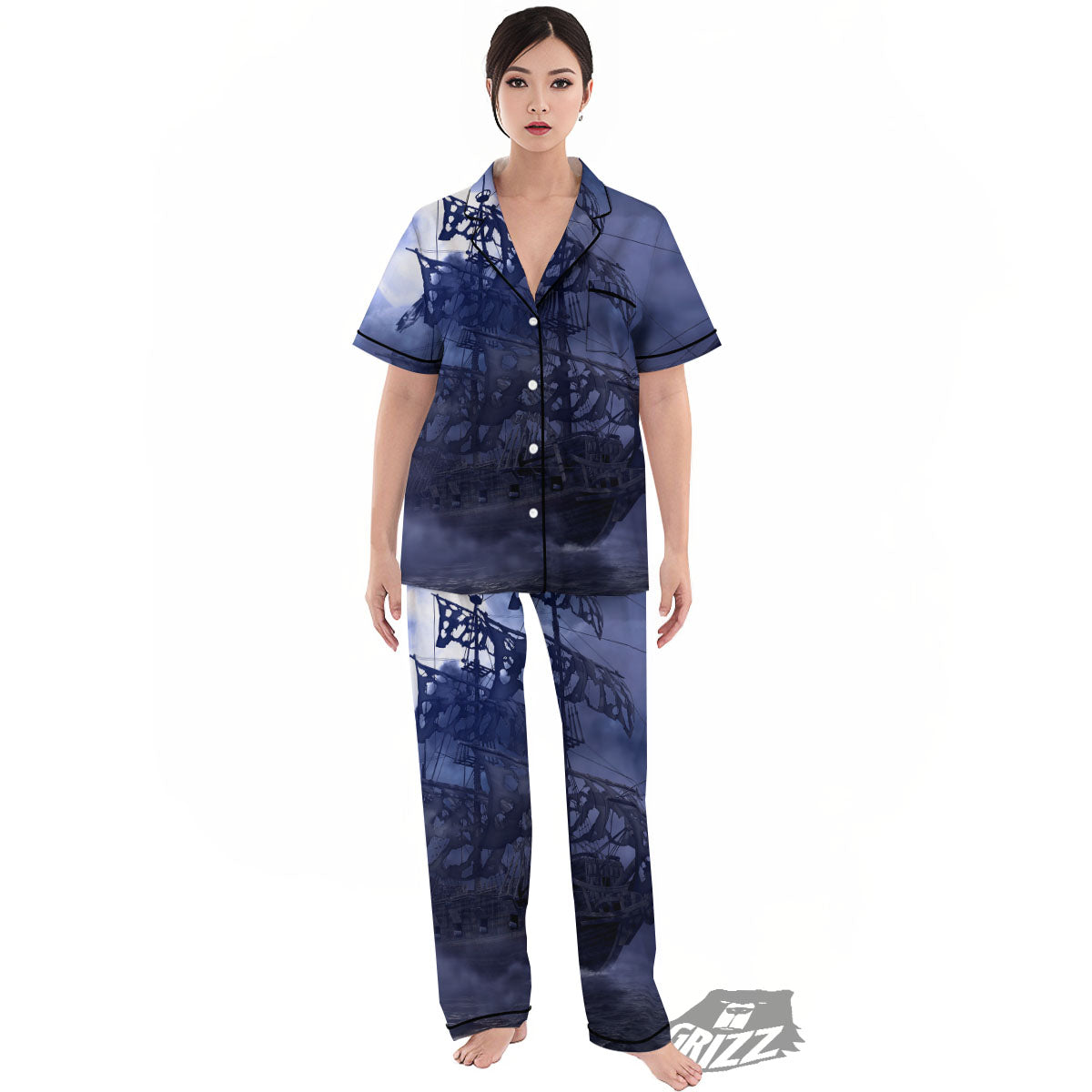 Flying Dutchman Ghost Pirate Ship Print Women's Pajamas Set-grizzshop