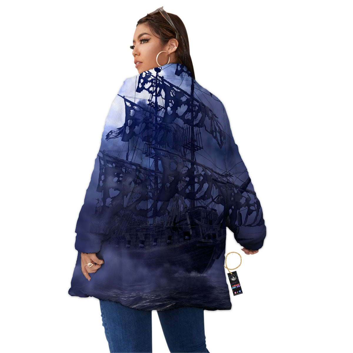 Flying Dutchman Ghost Pirate Ship Print Women's Sherpa Jacket-grizzshop
