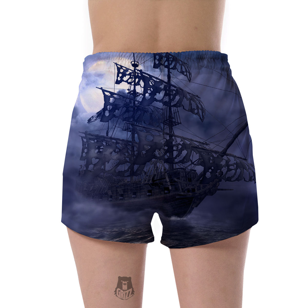 Flying Dutchman Ghost Pirate Ship Print Women's Shorts-grizzshop