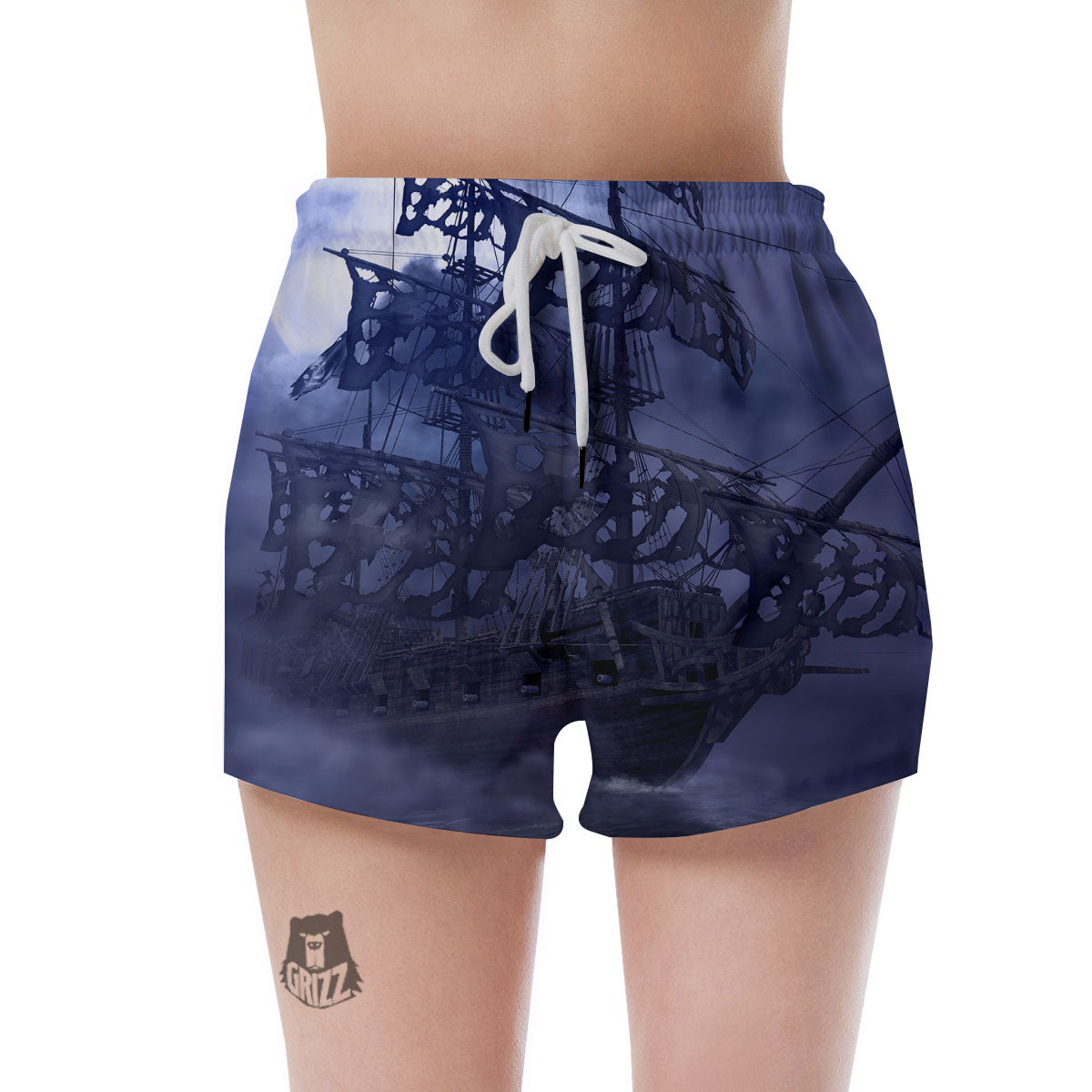 Flying Dutchman Ghost Pirate Ship Print Women's Shorts-grizzshop