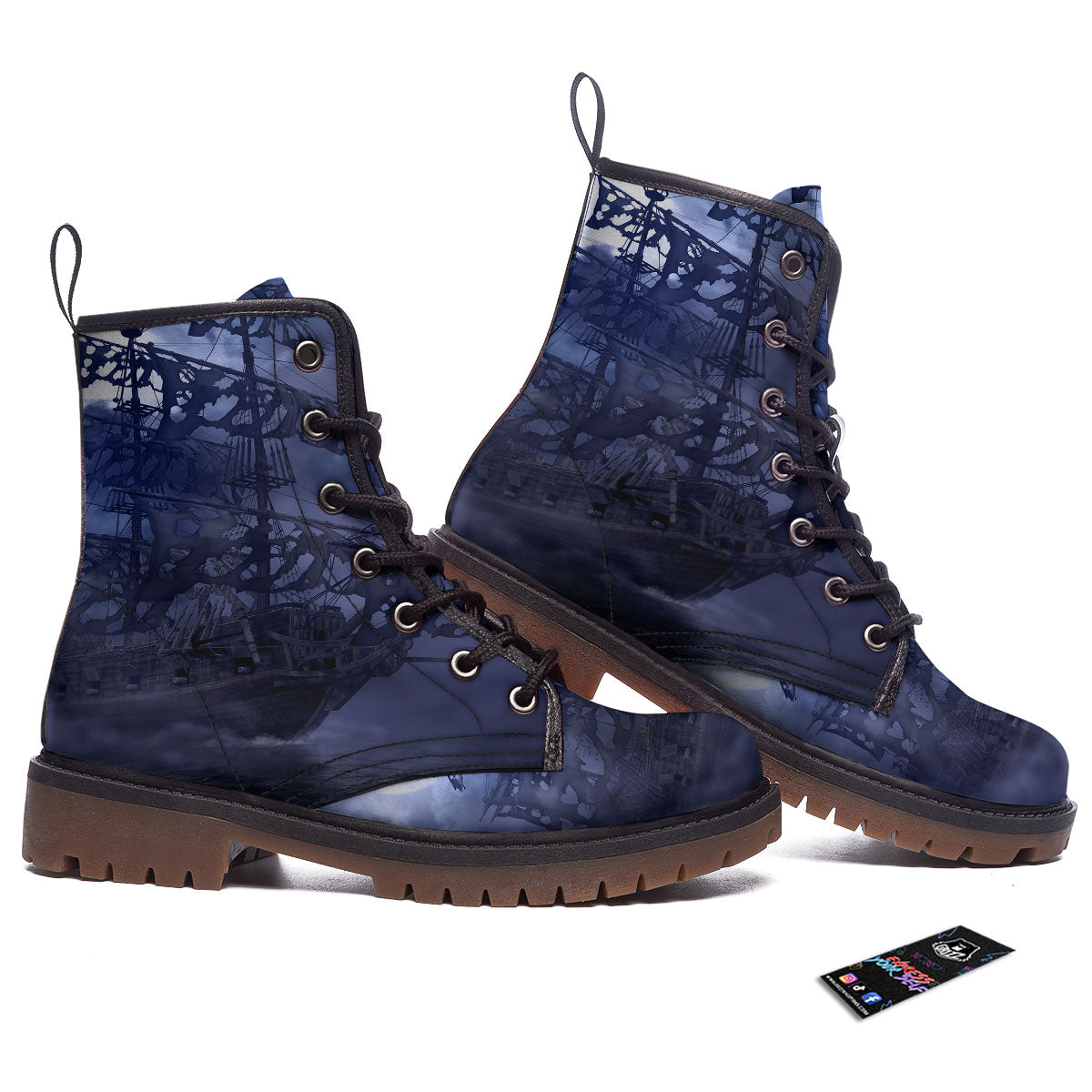 Flying Dutchman Ghost Pirate Ship Print Work Boots-grizzshop