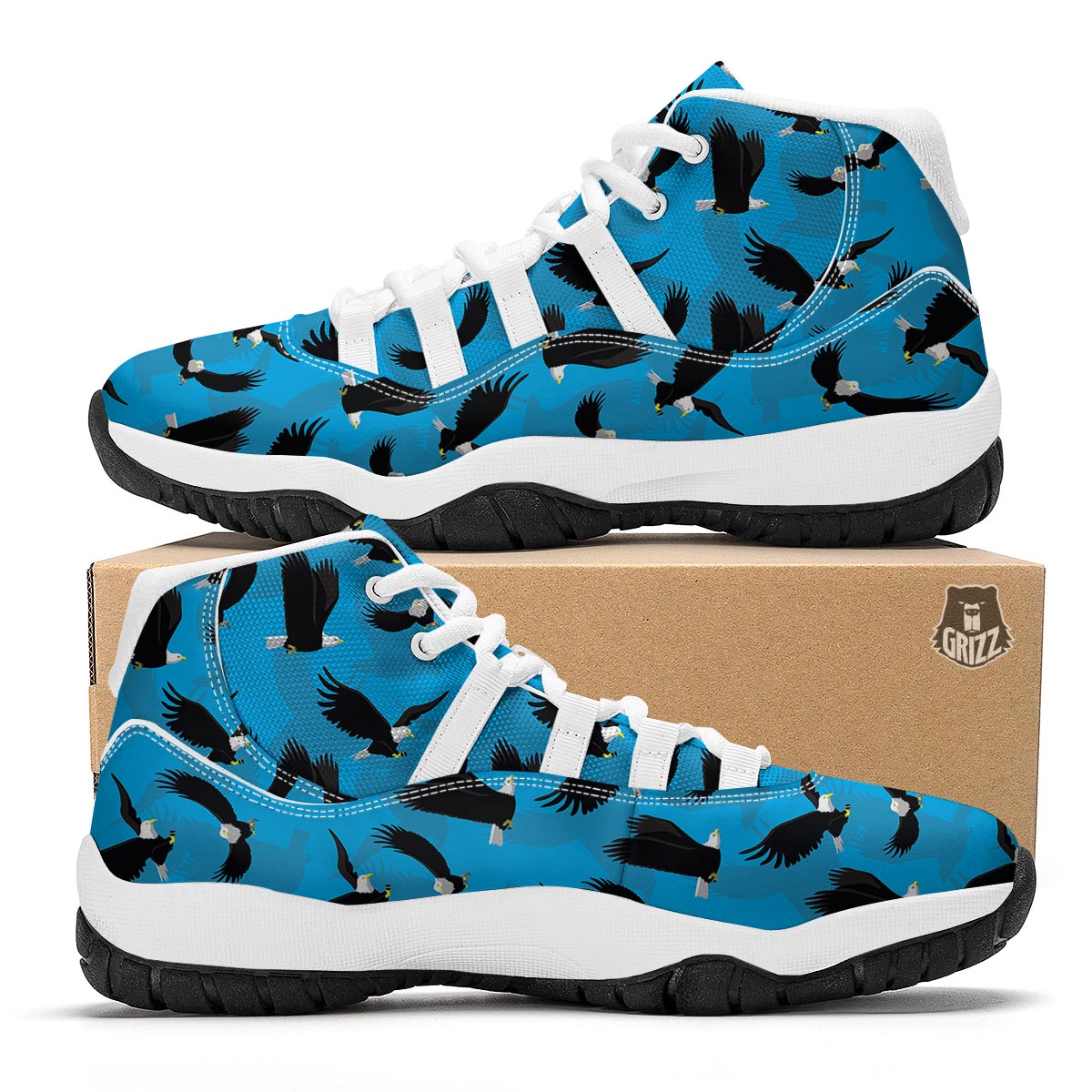 Flying Eagle Pattern Print White Bball Shoes-grizzshop
