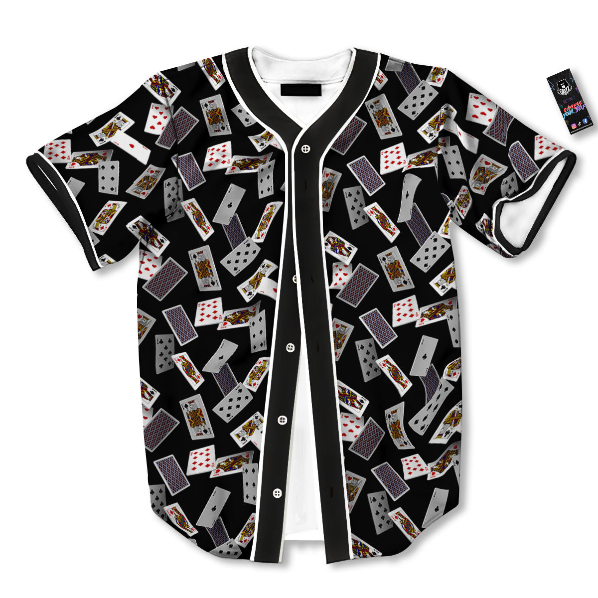 Flying Playing Cards Print Baseball Jersey-grizzshop