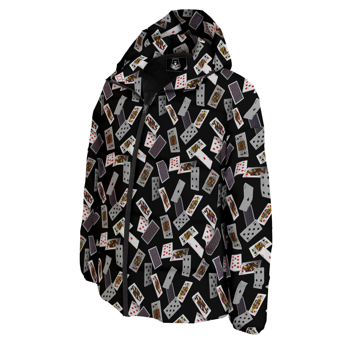 Flying Playing Cards Print Down Jacket-grizzshop