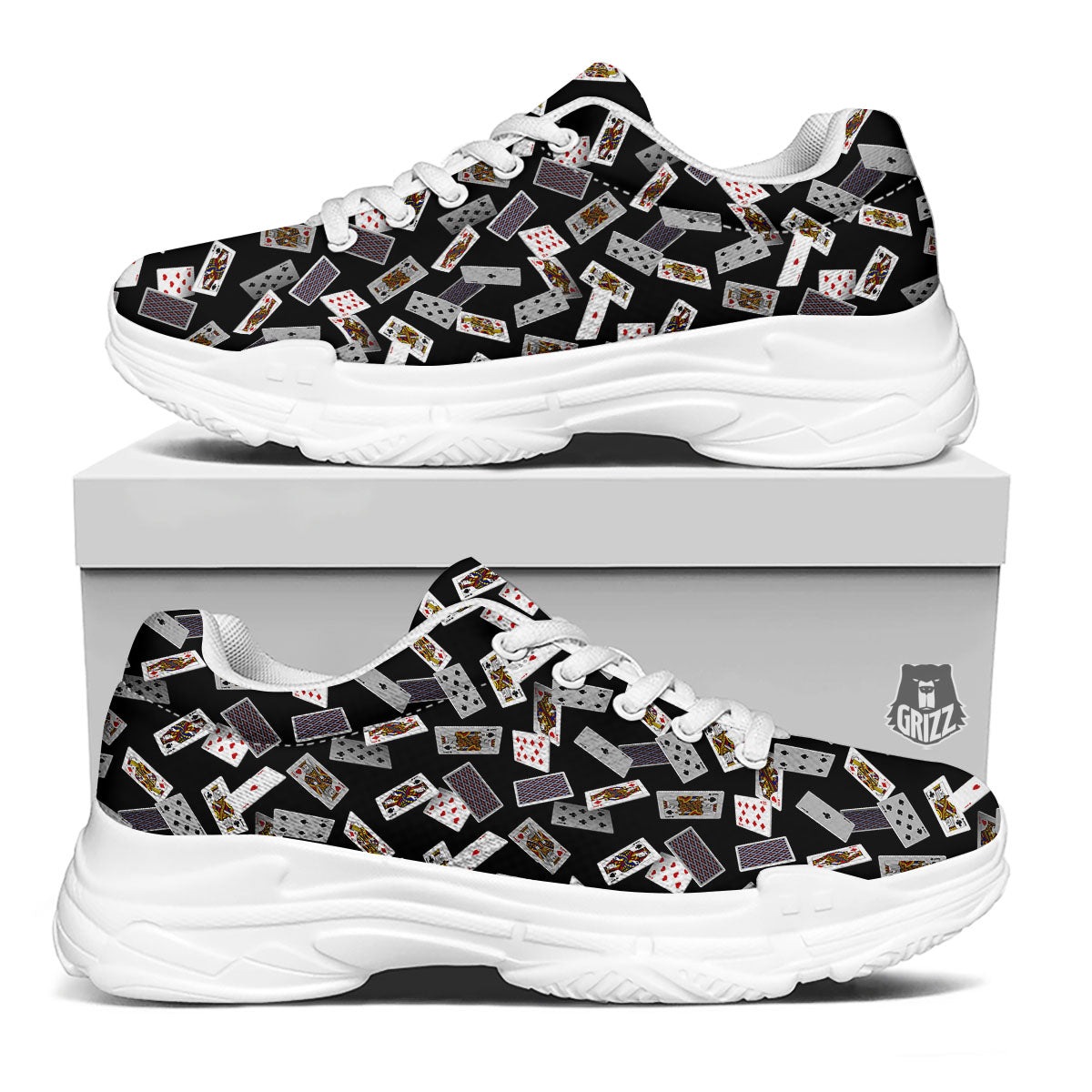 Flying Playing Cards Print White Chunky Shoes-grizzshop