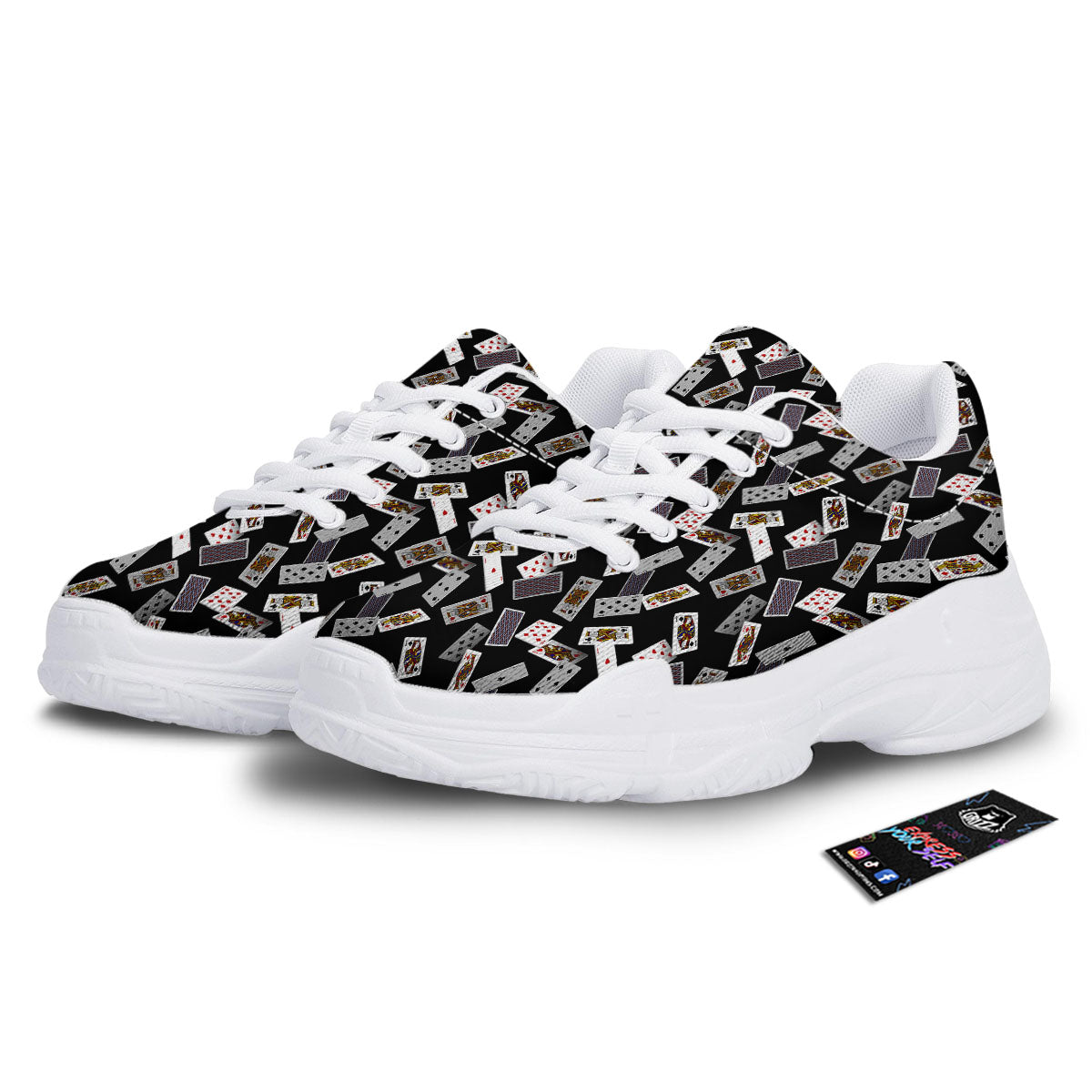 Flying Playing Cards Print White Chunky Shoes-grizzshop