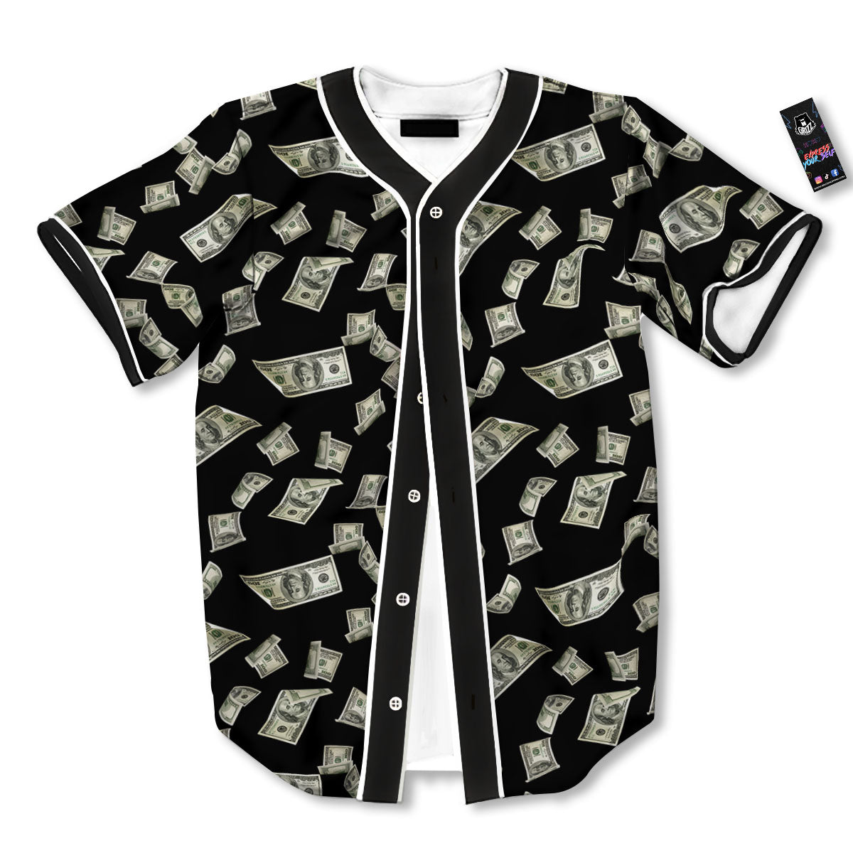 Flying US Dollar Money Print Baseball Jersey-grizzshop