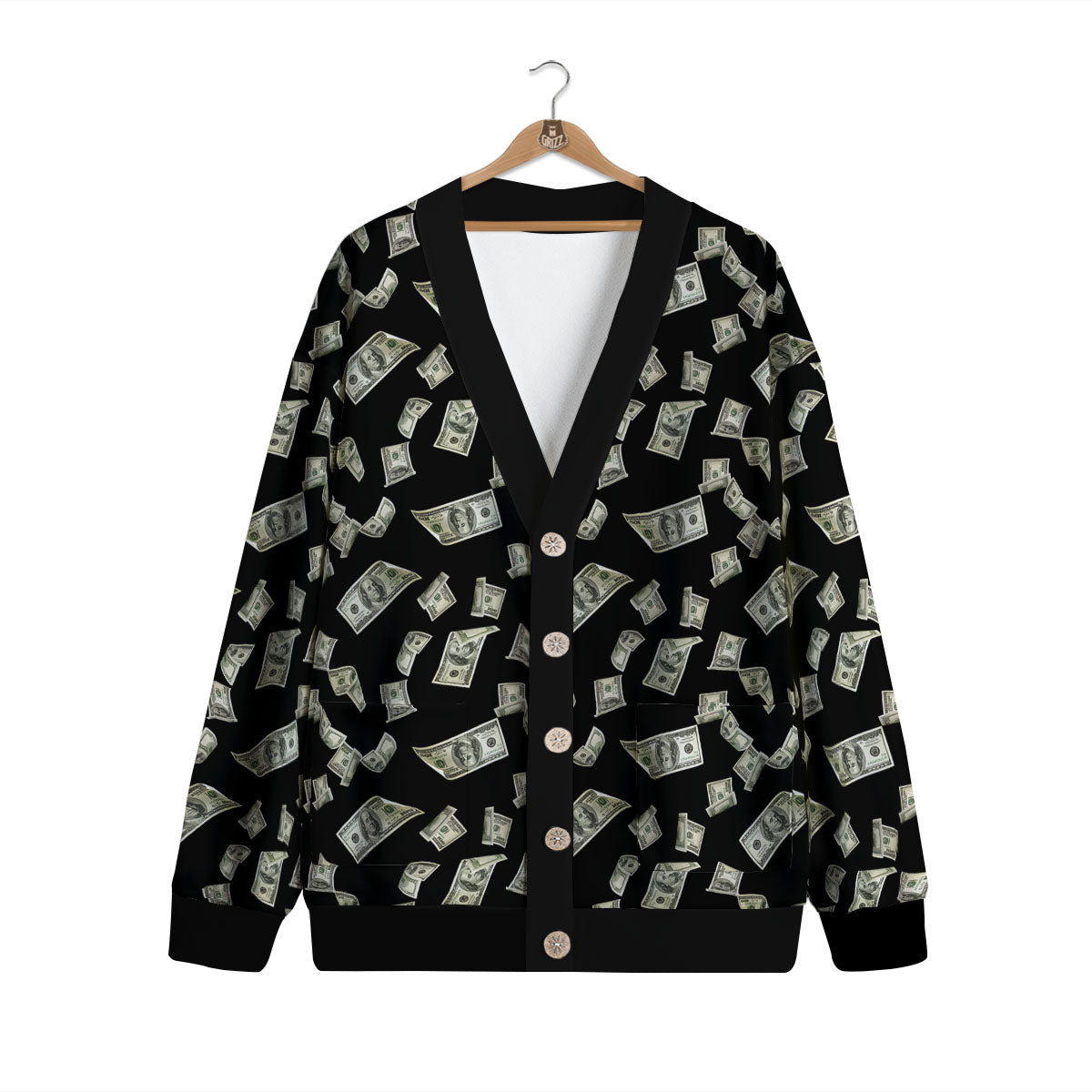 Flying US Dollar Money Print Cardigan-grizzshop