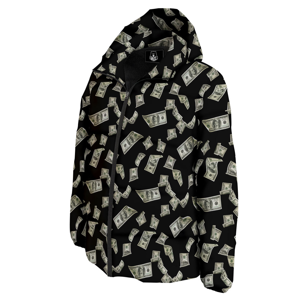 Flying US Dollar Money Print Down Jacket-grizzshop