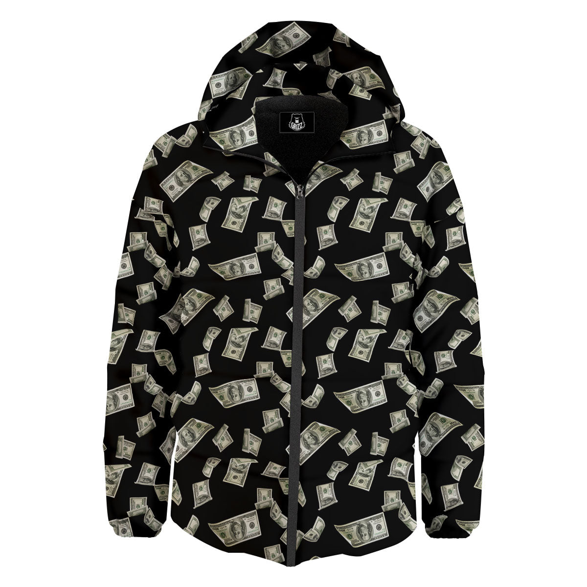 Flying US Dollar Money Print Down Jacket-grizzshop