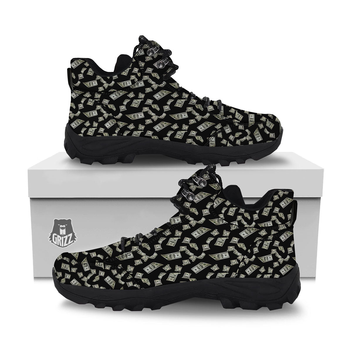 Flying US Dollar Money Print Hiking Shoes-grizzshop
