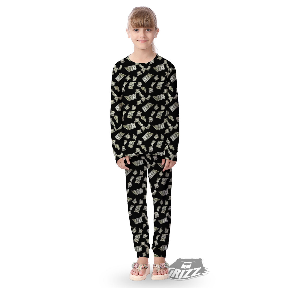 Flying US Dollar Money Print Kid's Pajamas-grizzshop