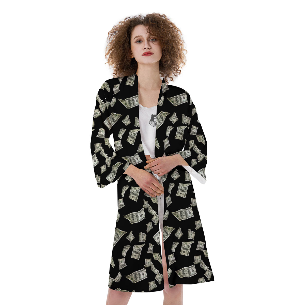 Flying US Dollar Money Print Kimono-grizzshop