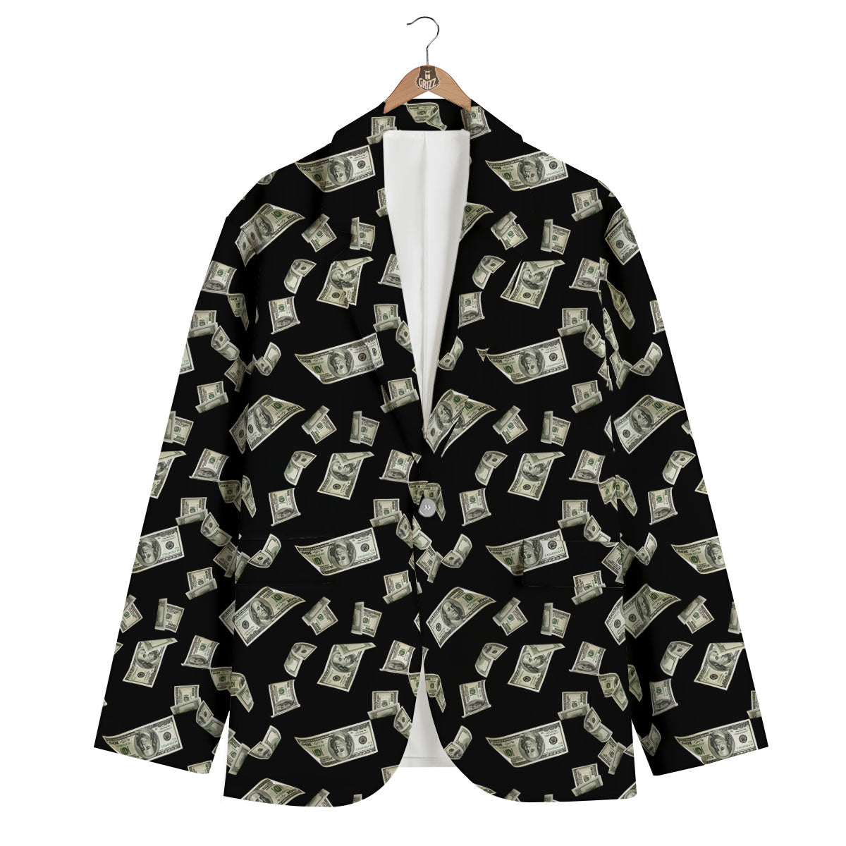 Flying US Dollar Money Print Men's Blazer-grizzshop