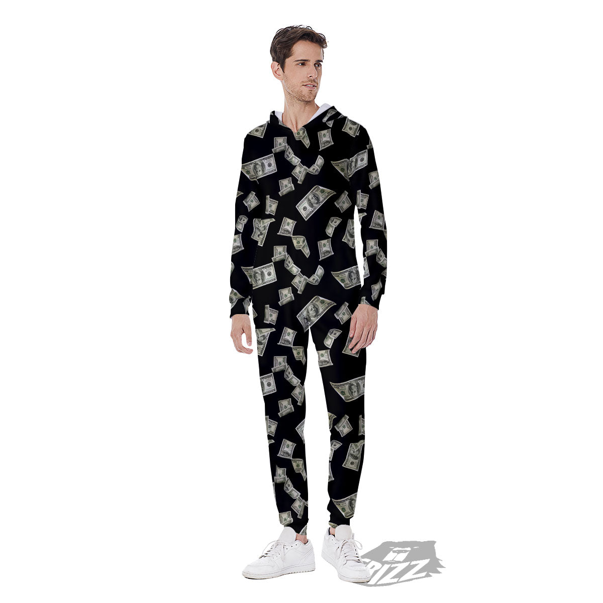 Flying US Dollar Money Print Men's Jumpsuit-grizzshop