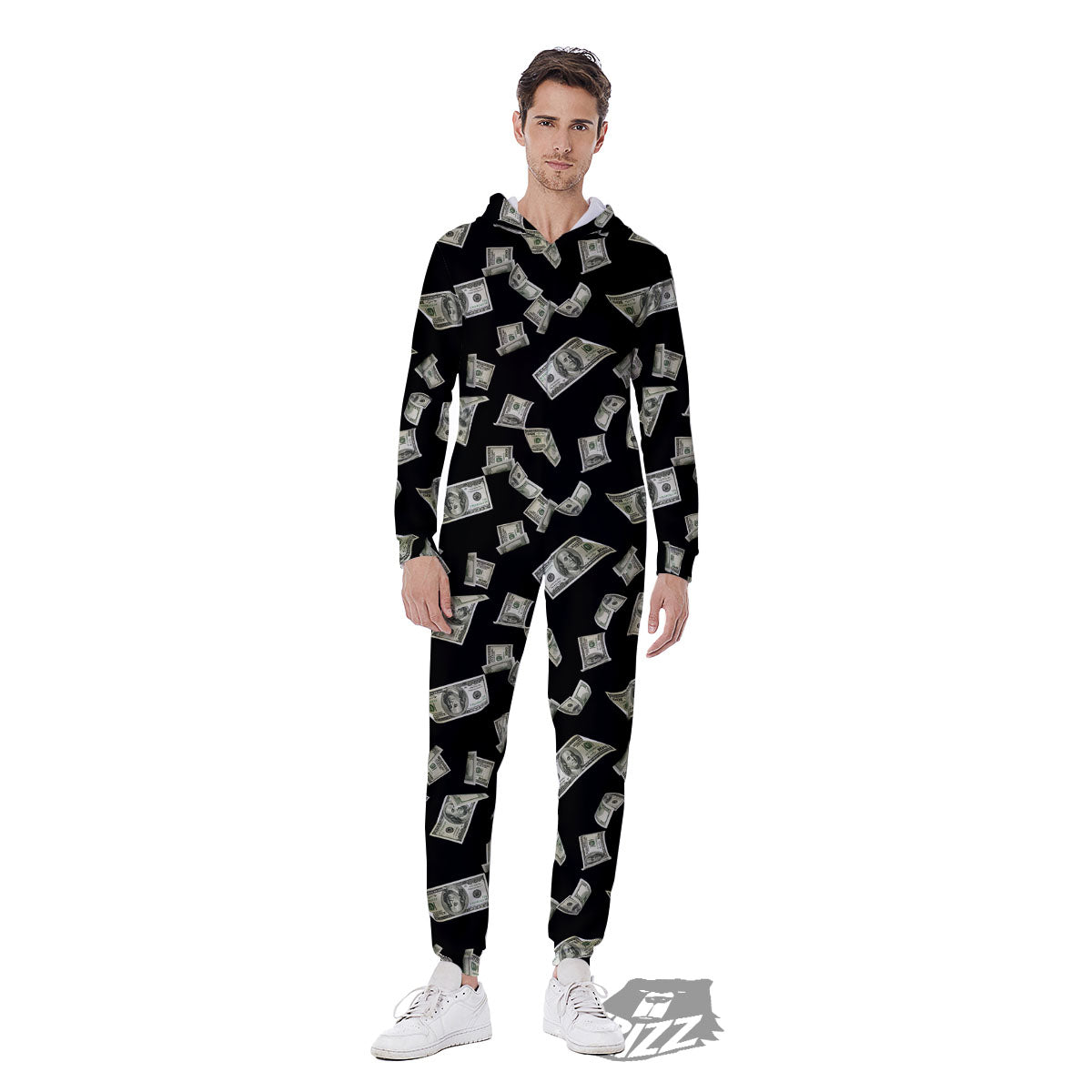 Flying US Dollar Money Print Men's Jumpsuit-grizzshop
