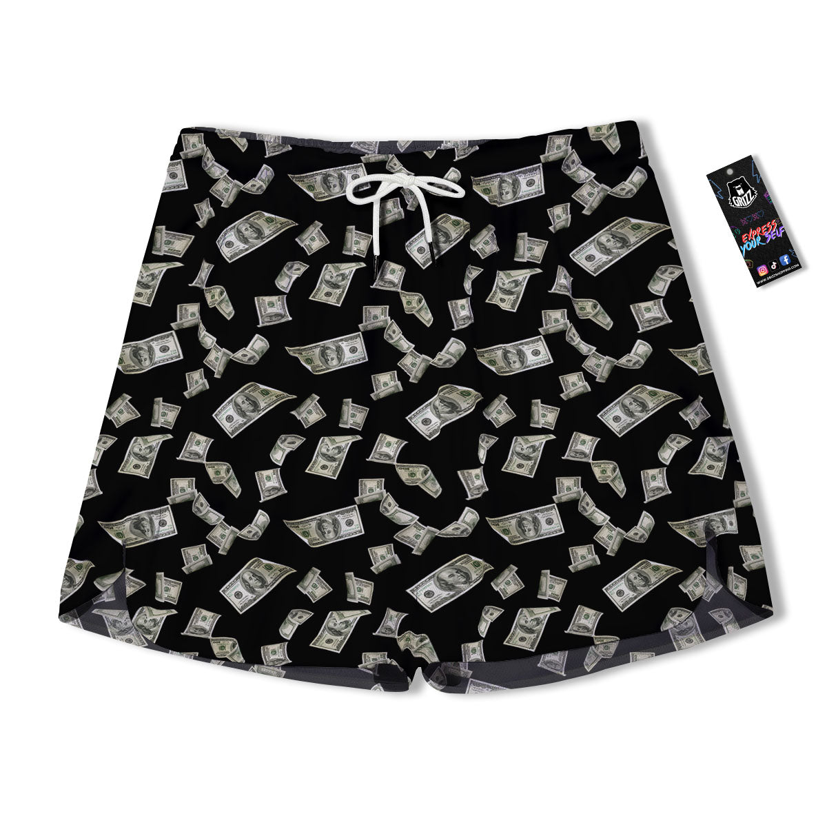 Flying US Dollar Money Print Men's Running Shorts-grizzshop