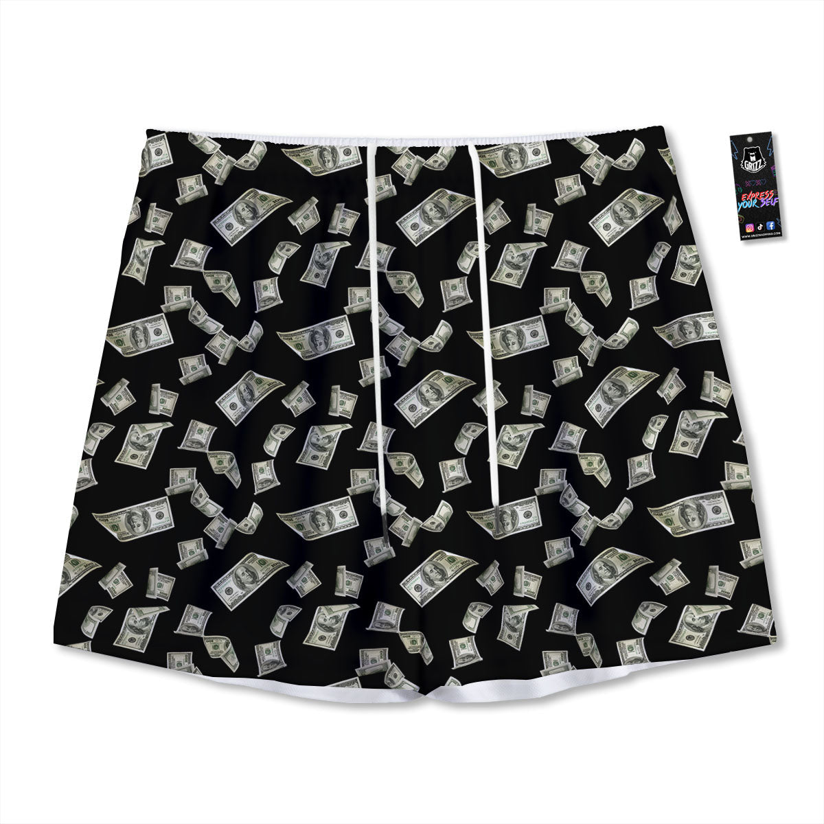 Flying US Dollar Money Print Mesh Shorts