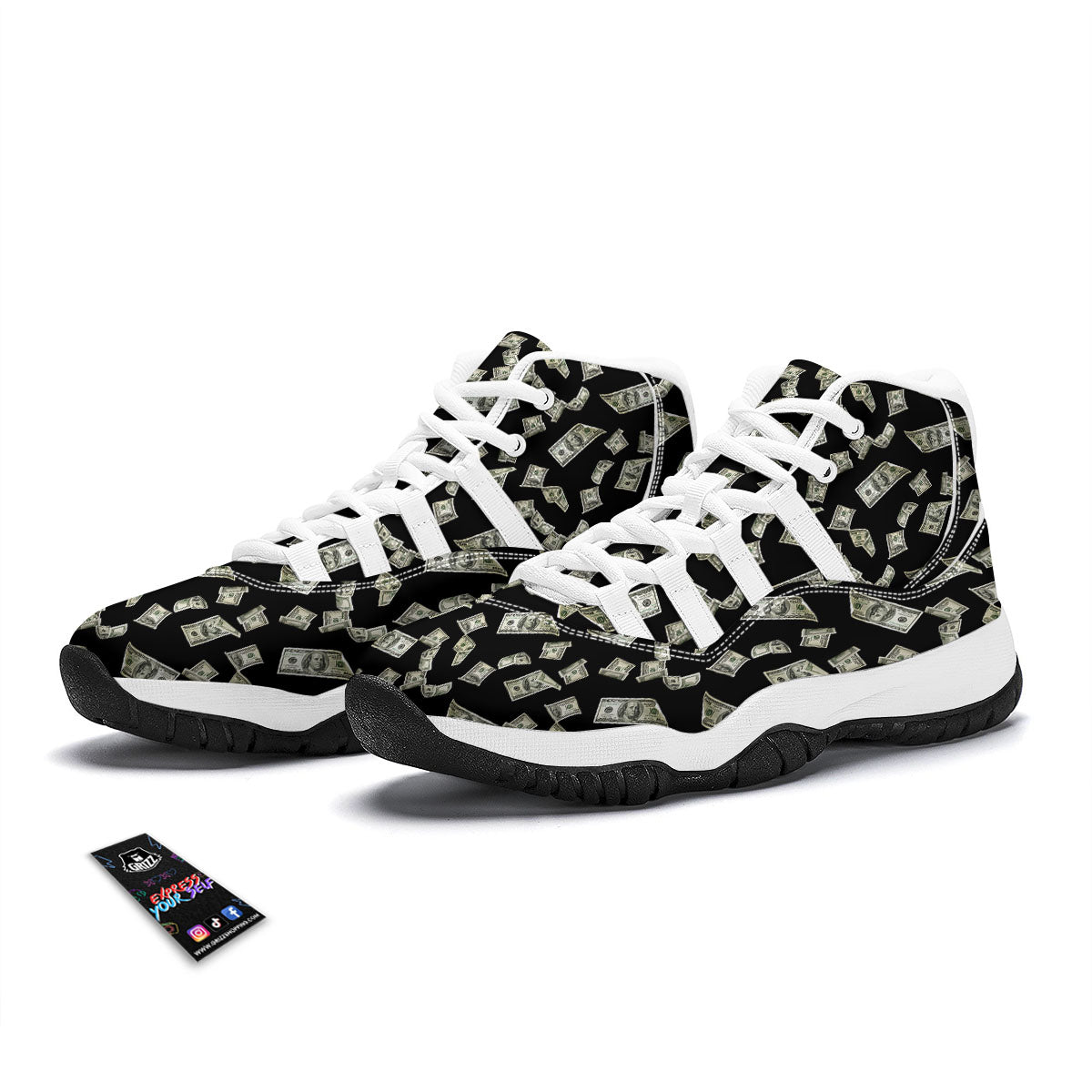 Flying US Dollar Money Print White Bball Shoes-grizzshop