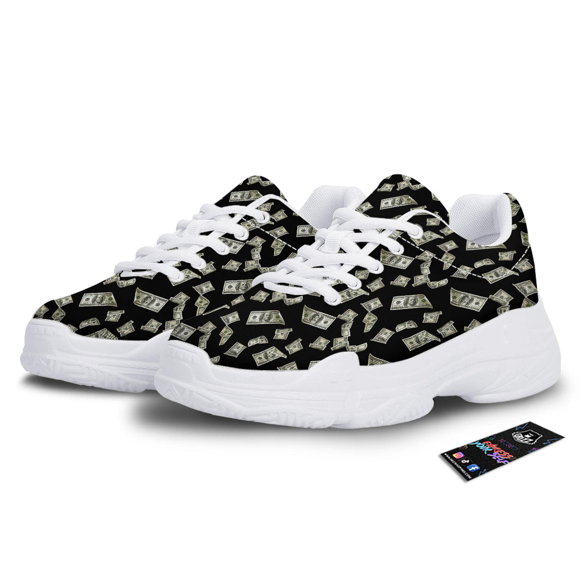 Flying US Dollar Money Print White Chunky Shoes-grizzshop