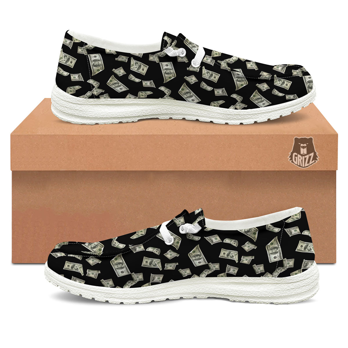 Flying US Dollar Money Print White Loafers-grizzshop