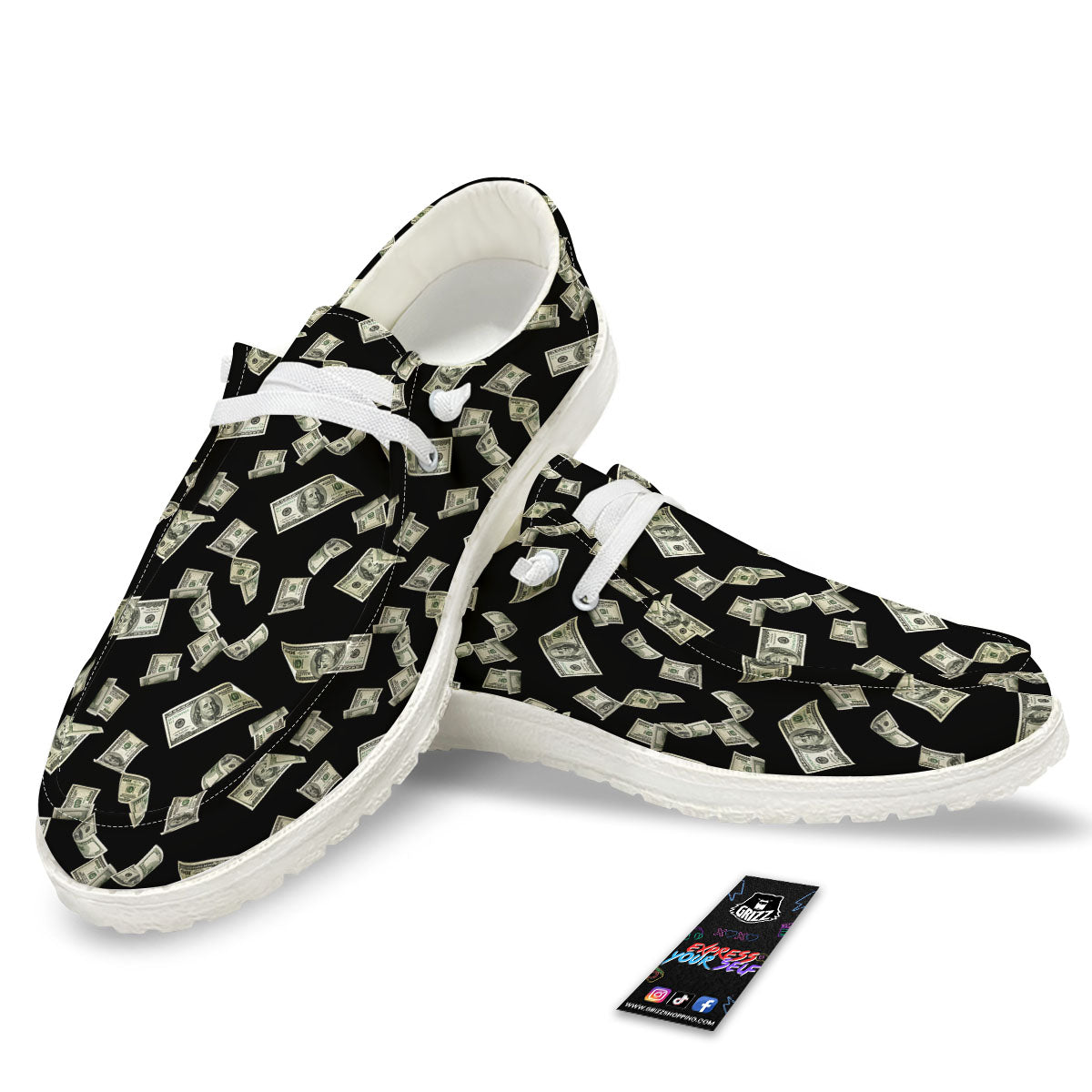 Flying US Dollar Money Print White Loafers-grizzshop