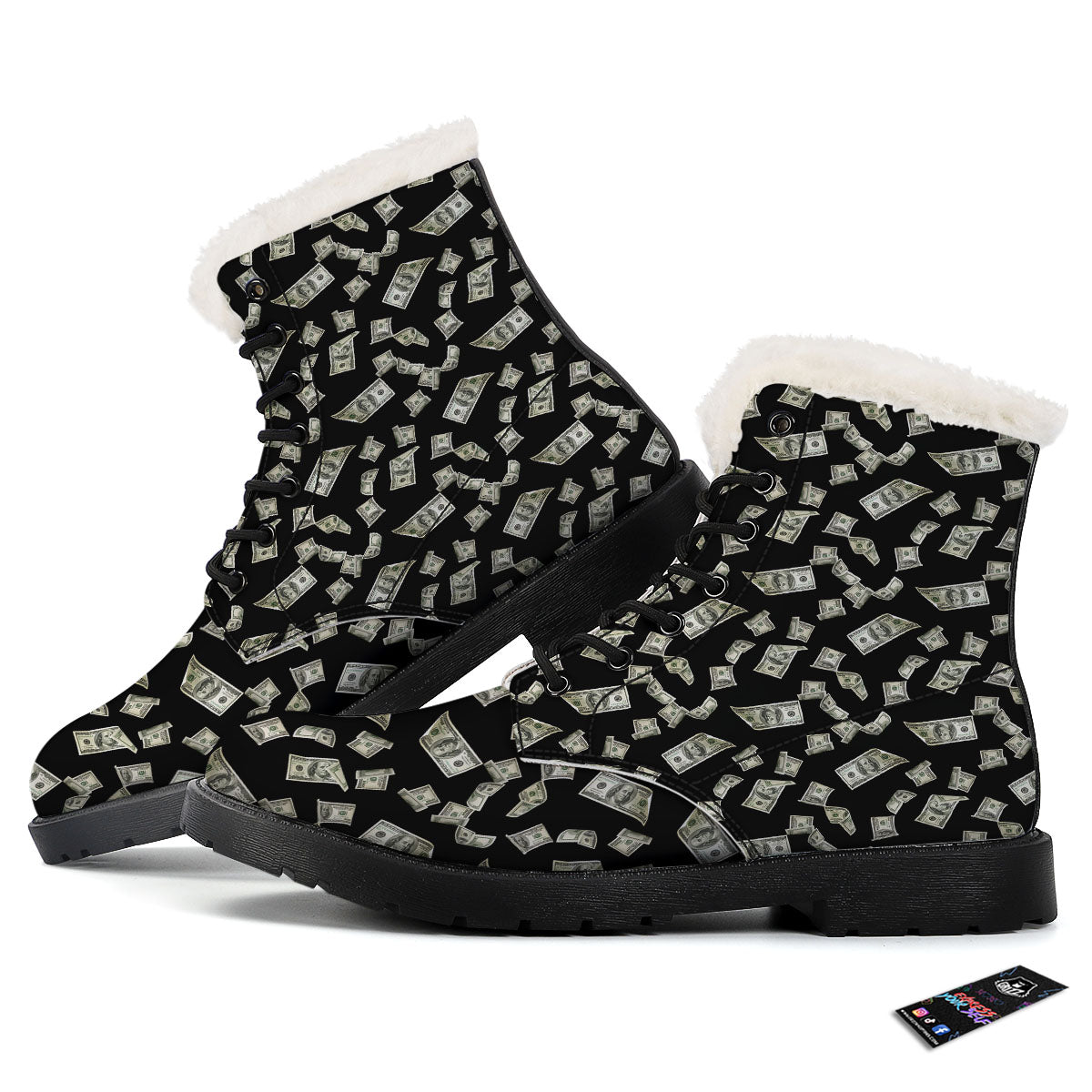 Flying US Dollar Money Print Winter Boots-grizzshop