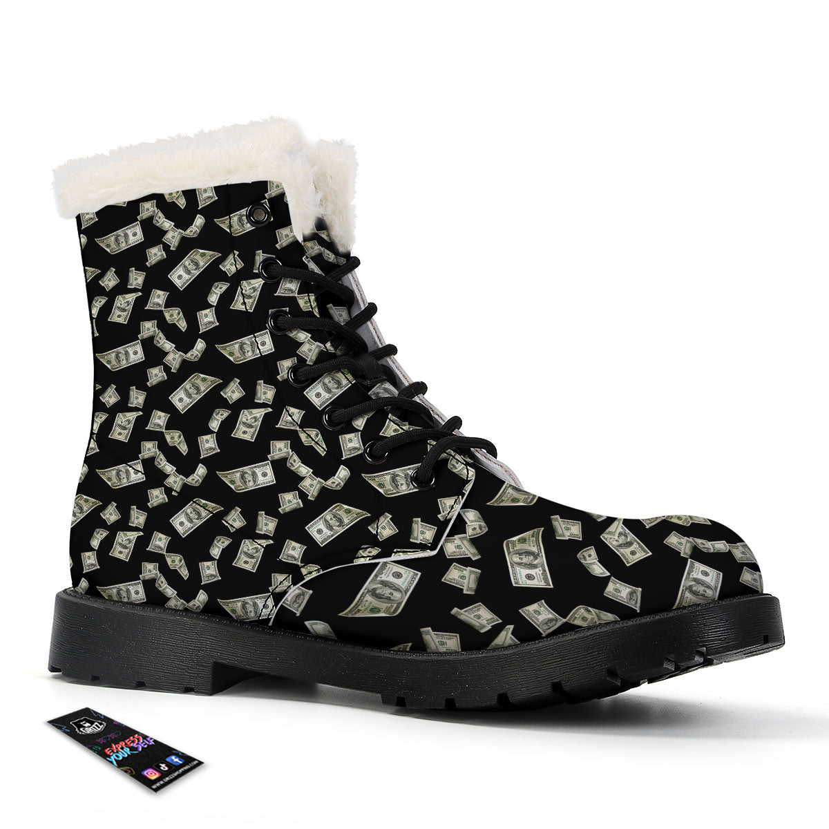 Flying US Dollar Money Print Winter Boots-grizzshop