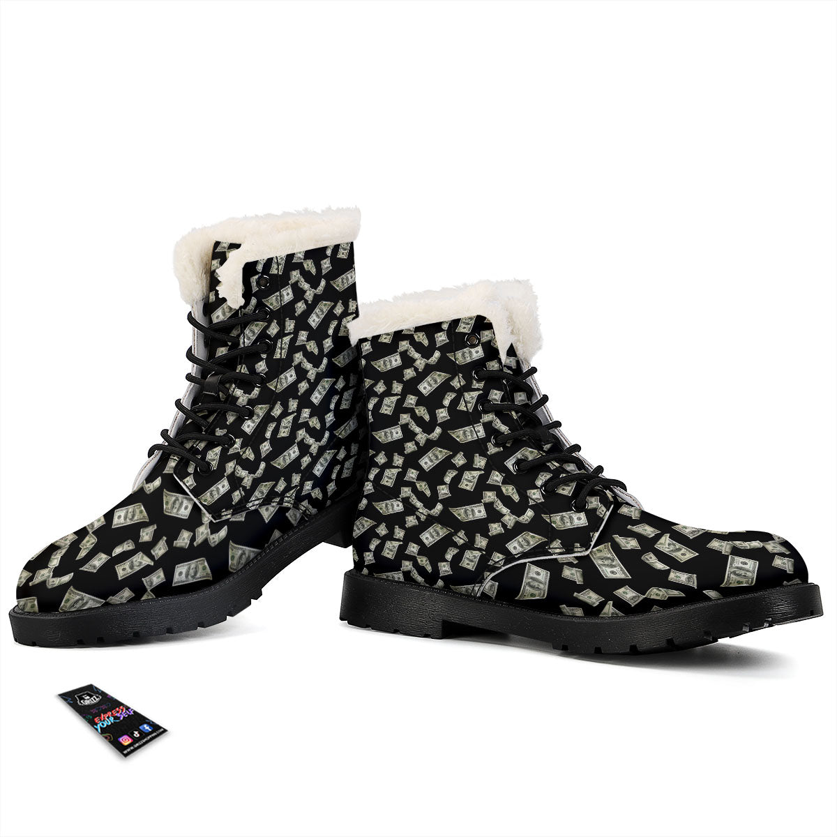 Flying US Dollar Money Print Winter Boots-grizzshop