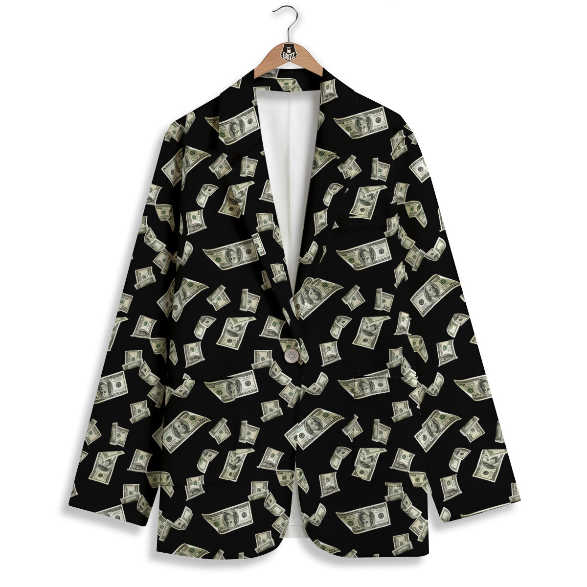 Flying US Dollar Money Print Women's Blazer-grizzshop