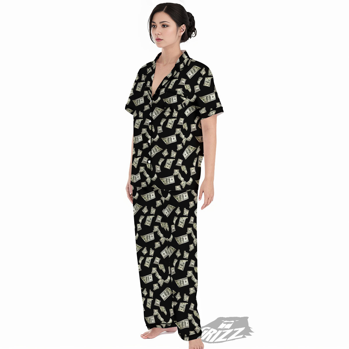 Flying US Dollar Money Print Women's Pajamas Set-grizzshop