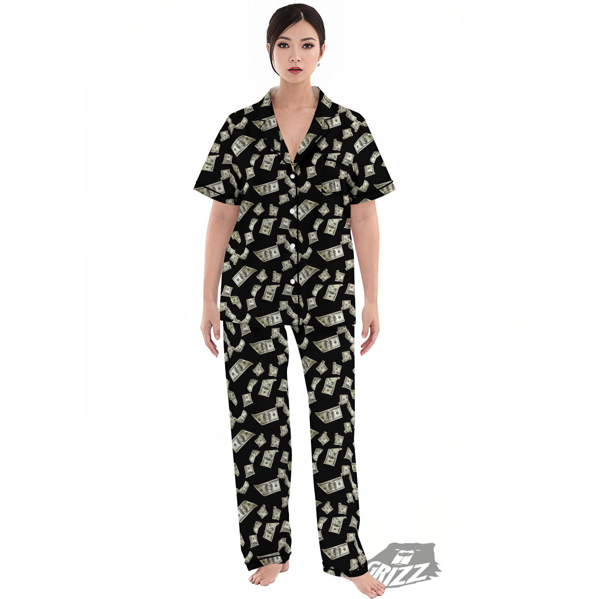 Flying US Dollar Money Print Women's Pajamas Set-grizzshop
