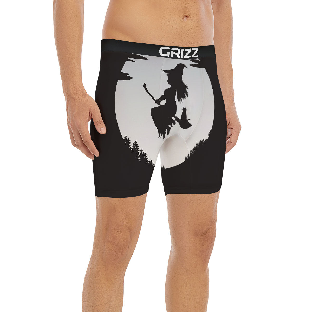 Flying Witch Cat Halloween Print Boxer Briefs-grizzshop
